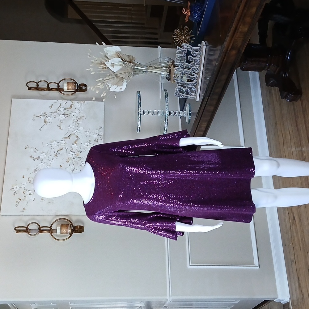 NWT Vicent Camuto Women's Purple Cocktail Sheath Dress Flared Sleeves. Size XS - Picture 11 of 17